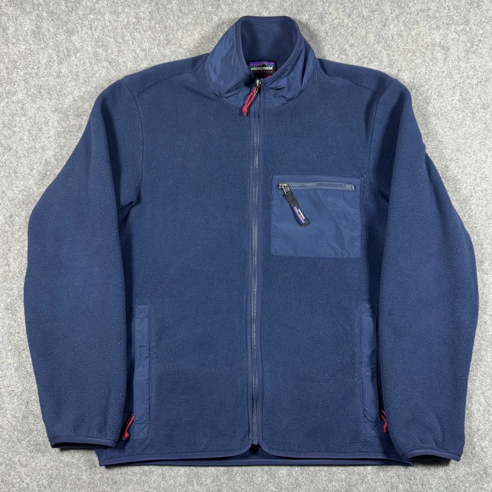 Patagonia Synchilla Jacket Mens M Navy Blue Full Zip Fleece Mock Neck Pocket